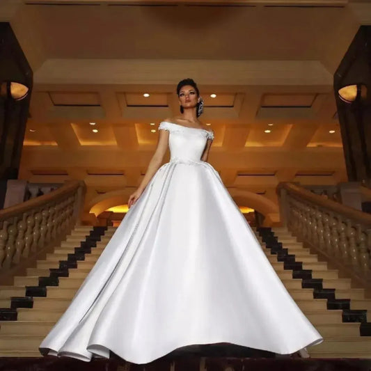 Bridal Gowns Satin Royal Train Wedding Dress Off The Shoulder Sweetheart Neck Zipper Back Custom Made Vestidos De Novia Red