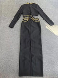 2025 Sexy Women's Light Luxury Pearl Bead Design Hollow Out Long Dress Stand Collar Long Sleeve Bodycon Dresses Party Vestidos