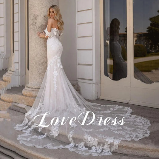 LoveDress Sweetheart Mermaid Wedding Dress Off Shoulder Lace Appliques Modern Spandex Bride Gown Backless Train Robe de mariée