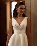 Simple Wedding Dresses A-Line Satin Bridal Gowns Sexy Sleeveless V-Neck Elegant Robes For Formal Party Vestidos De Novia