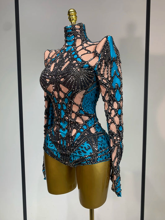 Sexy Stage Sparkly Rhinestones Bodysuit Dance Costume Party Bar Show Performance drag queen Outfit Cosplay Halloween Clothing