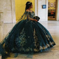 Glittering Emerald Green Quinceanera Dresses Gold Lace 3D Flower Vestidos De 15 Anos Formal Princess Birthday Party
