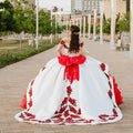 Customized White With Red Charro Quinceanera Dress Mexican Plus Size Prom Dress Corset Organza Tiered Ruffle vestidos de 15 años