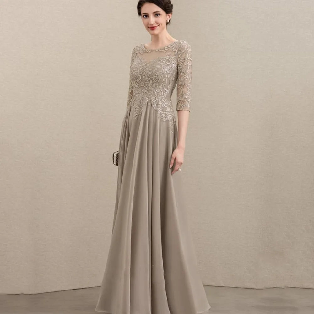 Mother Of The Bride Dress - Customized Elegant Formal Occasion Dress Half Sleeves A Line Lace Wedding Party Gowns Chiffon Mother Dresses New For Bride