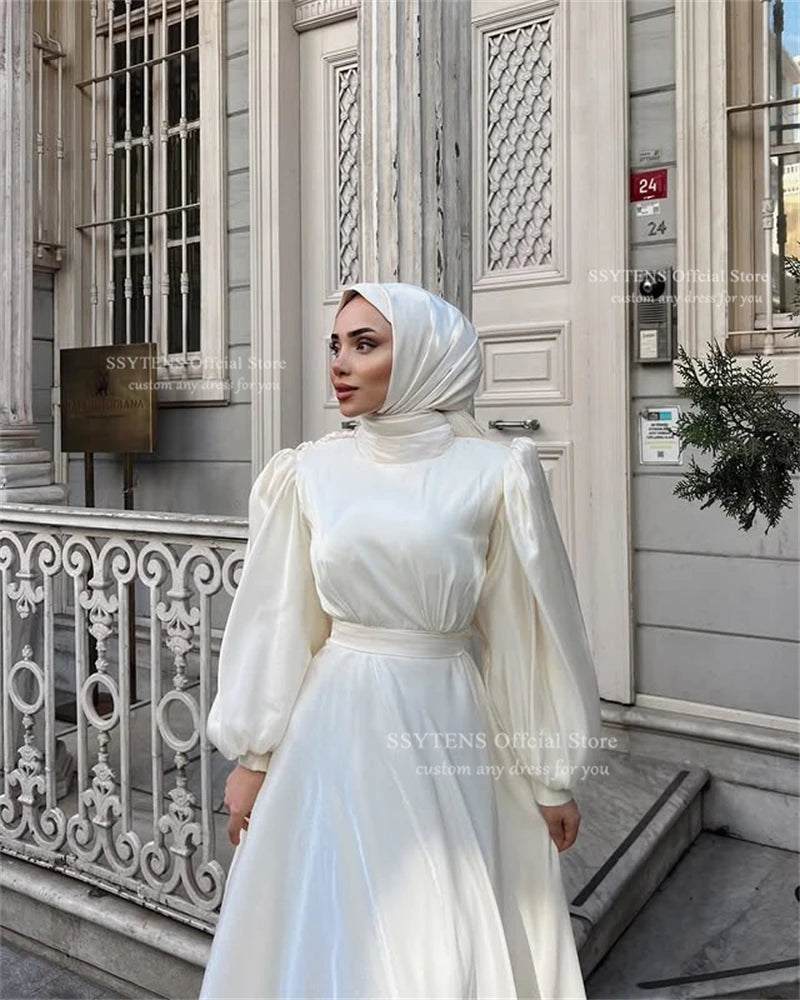 Elegant Muslim Wedding Dresses Long Sleeves Bride Dress with Cape Robe De Mariée Dubai Formal Prom Party Gowns Customized