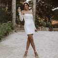 Off Shoulder Beading Mini Sheath Short Wedding Dress For Women Shiny Long Sleeves Above Knee Bridal Gown