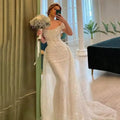 White Glitter Prom Dresses Shiny Sequins Mermaid Wedding Dress Elegant Long Train Off Shoulder Vestidos De Fiesta