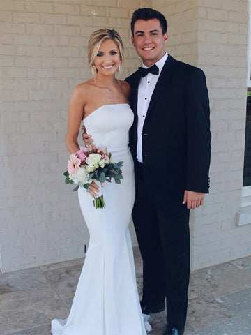 Simple Strapless Ruched Meimaid Stain Wedding Dresses Sexy Boat Neck Sleeveless Floor Length Bridal Gowns Robe de mariée Custom Color