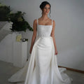 Elegant Spaghetti Straps Mermaid Pearls Beaded Wedding Dresses With Detachable Train Bridal Gowns vestidos de novia