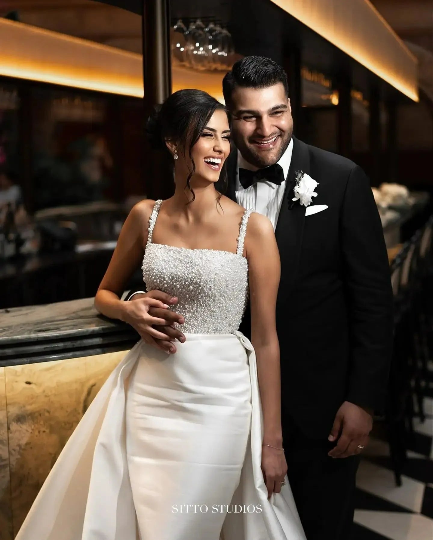 Elegant Spaghetti Straps Mermaid Pearls Beaded Wedding Dresses With Detachable Train Bridal Gowns vestidos de novia