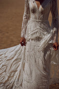 Bohemia Vintage Wedding Dresses For Women V-Neck Backless Bridal Gowns Flare Sleeves Lace Robes Vestidos De Novia