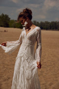 Bohemia Vintage Wedding Dresses For Women V-Neck Backless Bridal Gowns Flare Sleeves Lace Robes Vestidos De Novia