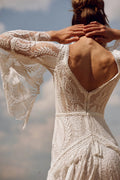 Bohemia Vintage Wedding Dresses For Women V-Neck Backless Bridal Gowns Flare Sleeves Lace Robes Vestidos De Novia