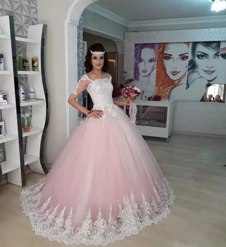 Sweet 16 Year Half Sleeves Ball Gown Quinceanera Dresses Charming Appl