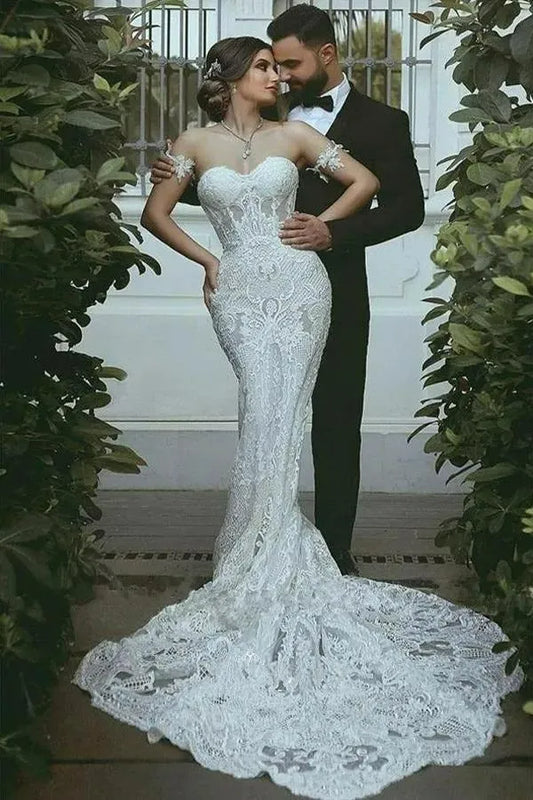 Romantic Sweetheart Neck Wedding Dress Appliques Mermaid Bride Robe Graceful Floor-length Bridal Dresses Vestidos De Novia