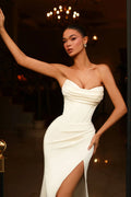 Elegant Mermaid Wedding Dresses Sexy Strapless High Split Bridal Dress White Evening Wedding Prom Gowns Plus Size