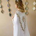 Modest White Traditional Algerian Outfits Mermaid Strapless Appliques Cape With Train Floor Length Formal Prom Gowns