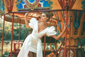 Two Piece Satin V Neck Beach Short Wedding Dresses Detachable Train Backless Short Sleeves A-line Mini Bridal Gowns Ivory