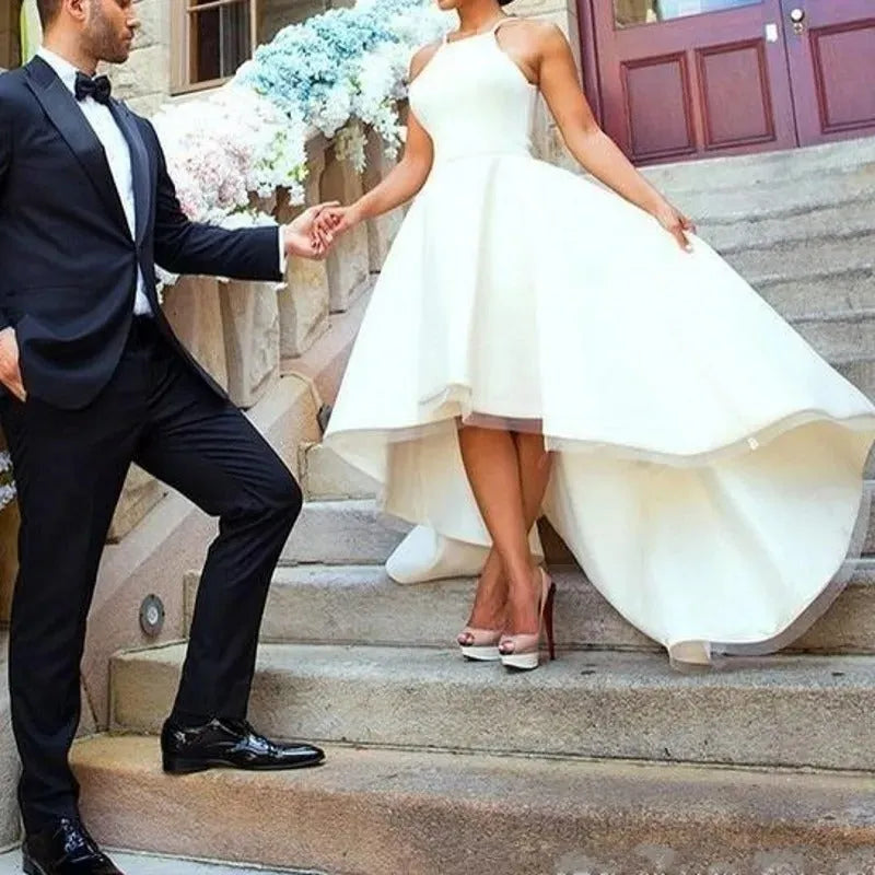 High/Low Train Wedding Dress Spaghetti Sleeveless A-Line Bridal Gowns Back Zipper Custom Made Simple Vestido De Noiva casamento