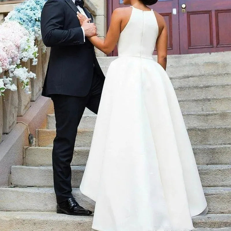 High/Low Train Wedding Dress Spaghetti Sleeveless A-Line Bridal Gowns Back Zipper Custom Made Simple Vestido De Noiva casamento