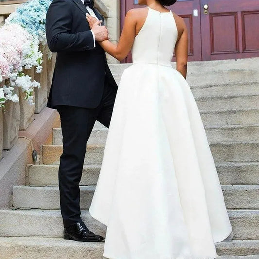 High/Low Train Wedding Dress Spaghetti Sleeveless A-Line Bridal Gowns Back Zipper Custom Made Simple Vestido De Noiva casamento