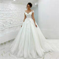 Classic White Tulle Wedding Dress Sleeveless 3D Flowers A-Line Floor-Length Bridal Gown Custom Made Women Formal Evening Dress