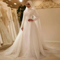 Arabic Muslim Wedding Dresses For Women High Neck Long Sleeves Lace A-line Bridal Gowns With Veils Robe De Mariage Ivory