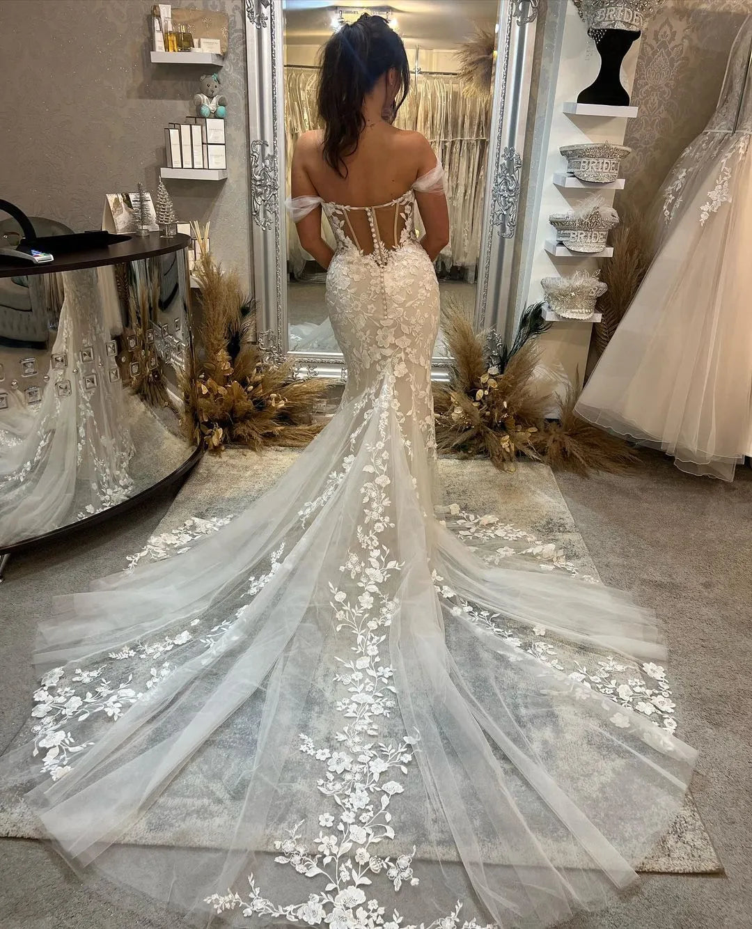 Elegant Mermaid Wedding Dresses Women Open Back Sweetheart Off The Shoulder Bridal Gowns Sweep Train Vestidos De Novia