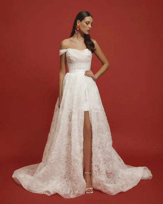 Open Strapless Bodice Embellished with a Delicate Mesh Drape Wedding Dress Vestido De Novia Bow Bridal Gown Skirt Dress Court Train Dress Satin