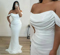 Arabic Evening Dresses for Wedding Party Off the Shoulder White Pleats Chiffon Mermaid Formal Celebrity Prom Gowns