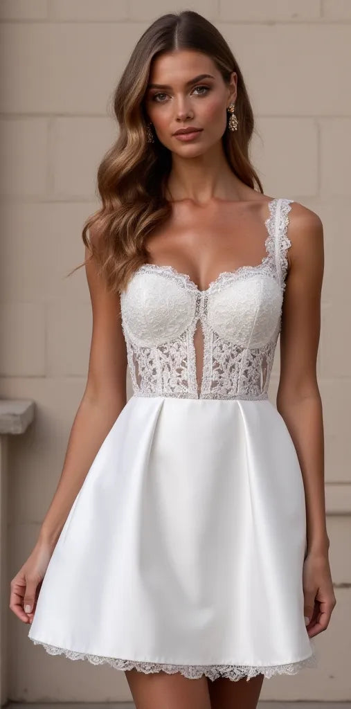 Mini Wedding Dress with a Classy A-Line Fit for Stylish Brides