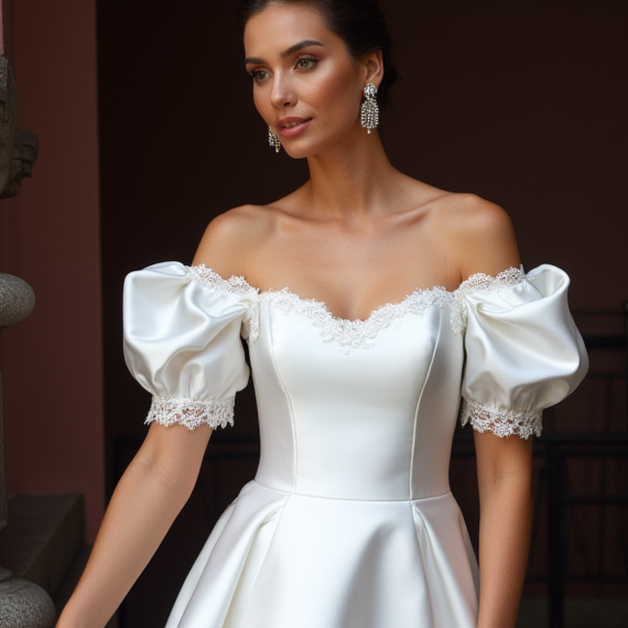 Chic Short Wedding Dress and Mini Dress with a Square Cut and Puff Sleeves