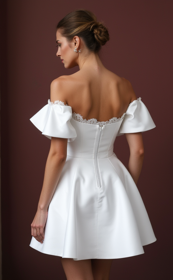 Playful Short Wedding Dress and Mini Dress with a Ruffled Neckline for a Unique Style