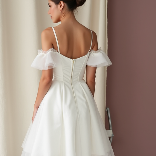 Romantic Short Wedding Dress and Mini Dress with a Heart-Shaped Cutout Back