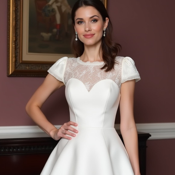 Stunning Short Wedding Dress and Mini Dress with a Satin Bow Back