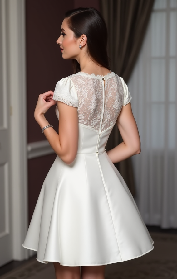 Stunning Short Wedding Dress and Mini Dress with a Satin Bow Back