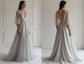 Dreamy Grey Evening Dress & Prom Dress with Starry Embellishments and Flowing Cape
