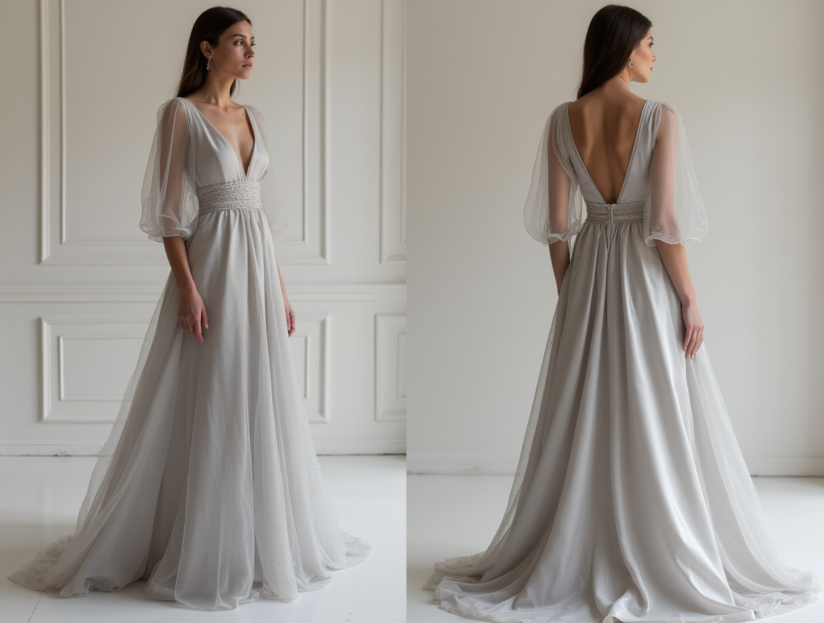 Dreamy Grey Evening Dress & Prom Dress with Starry Embellishments and Flowing Cape