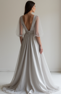 Dreamy Grey Evening Dress & Prom Dress with Starry Embellishments and Flowing Cape