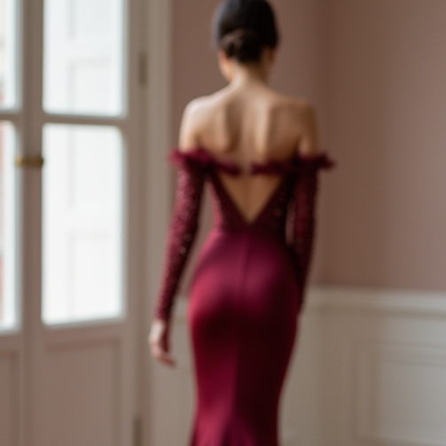 Romantic Red Evening Dress & Prom Dress with Vintage Ruffle Accents