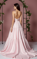 Chic Pink Evening Dress & Prom Dress with Sheer Beaded Sleeves for Extra Elegance