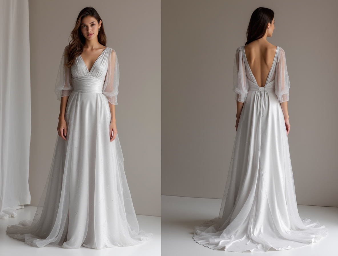 Classic Grey Evening Dress & Prom Dress with Bold Train for Maximum Drama