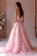 Sophisticated Pink Evening Dress & Prom Dress with Ruched Bodice and Slit