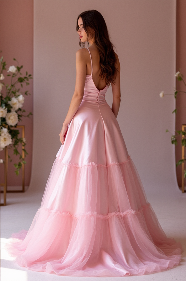 Sophisticated Pink Evening Dress & Prom Dress with Ruched Bodice and Slit