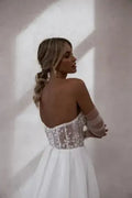Elegant Lace Appliques White Wedding Dress For Woman A-Line Spaghetti Straps Bride Gown Strapless Illusion Backless High Slit