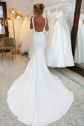 Elegant Mermaid Wedding Dress V-Neck Spaghetti Straps Open Back Simple Bridal Gowns Sweep Train Vestidos De Novia