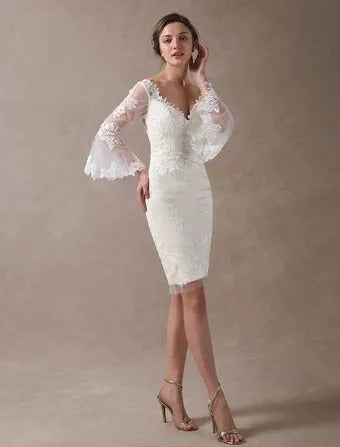 Ivory Satin Short Wedding Dress Modern Princess White Vestido De Novia Satin Mermaid Bridal Gowns ow Satin Court Train Sleeves Bridal Gown