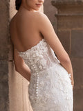 Luxury Long Mermaid Tulle Wedding Dress Sexy Sweetheat Appliques Lace Pleat Sleeveless Vintage Backless Button Bridal Growns