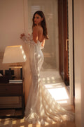 Luxurious Mermaid Wedding Gown with Sequin Lace, Strapless Sweetheart Neckline, and a Flattering Natural Waistline for a Glamorous Bridal Look