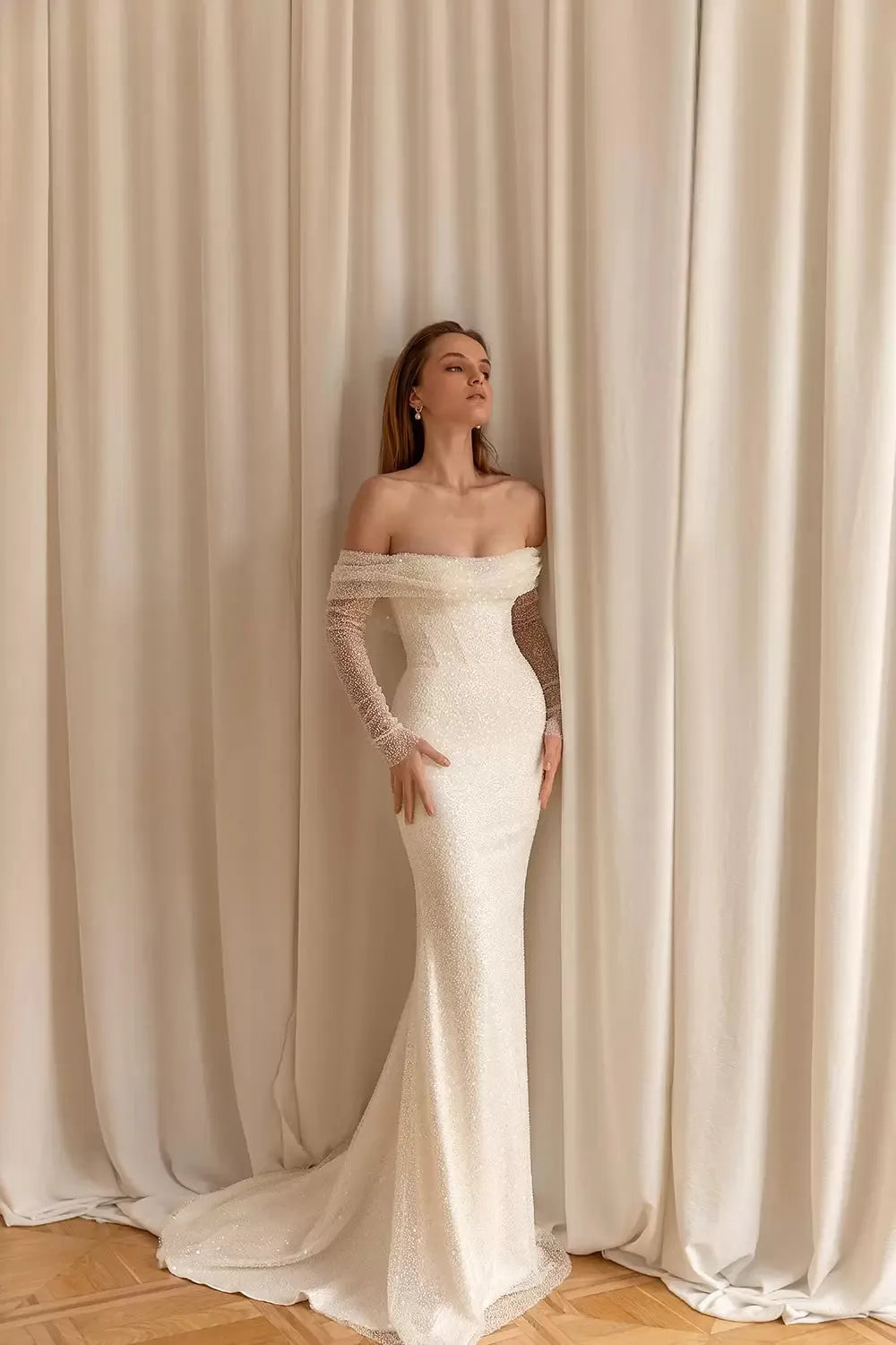 Modern Sexy Mermaid Wedding Dress Glitter Shiny Tulle Long Sleeveless For Women Bridal Gowns Vestido De Noiva